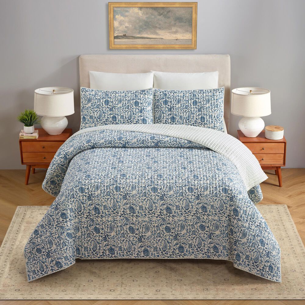 Peking Handicraft Eden Paisley 3-Piece Full/Queen Quilt Set in Blue, , large