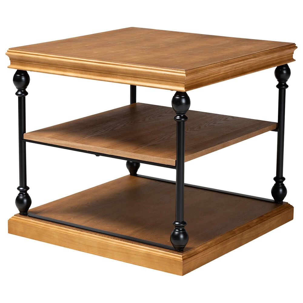 Baxton Studio Sebastian End Table in Oak Brown and Black, , large