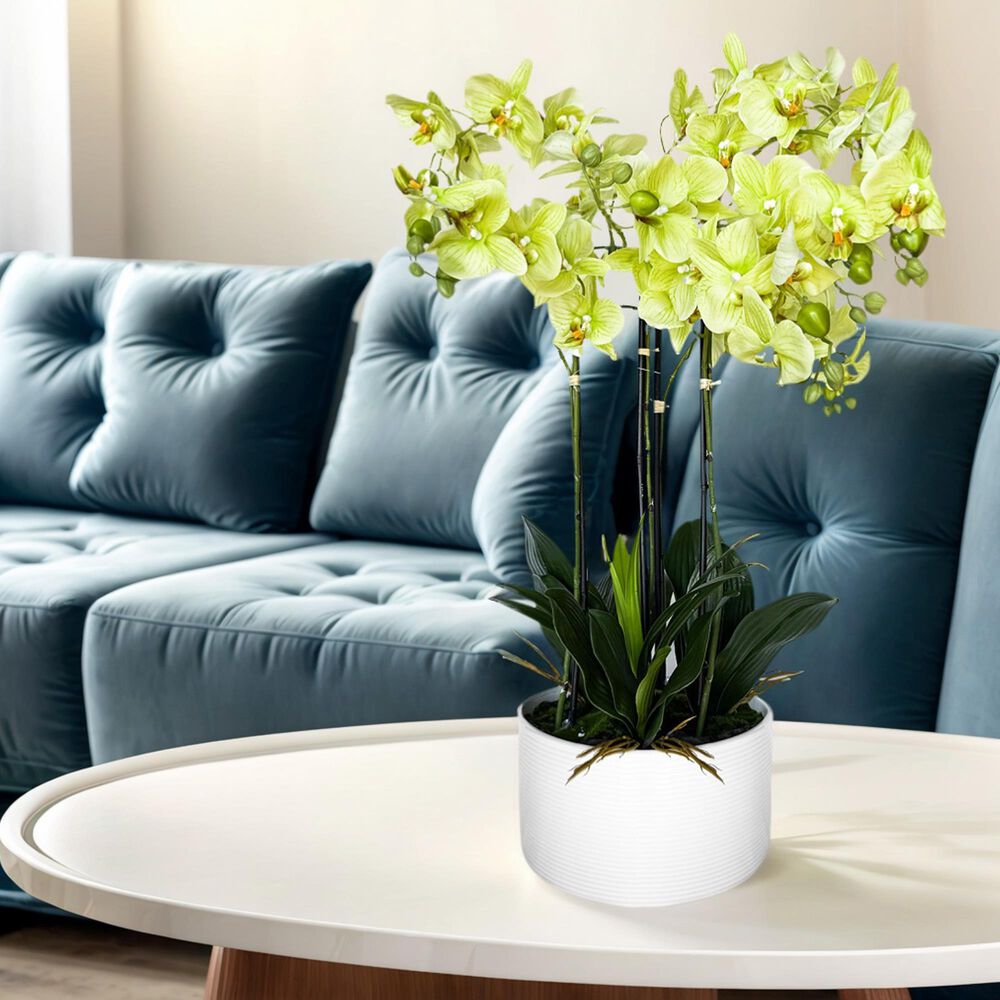 HOMLUX 29" Artificial Orchid Plant with 4 Stems Decorative and Ceramic Pot in Yellow, , large