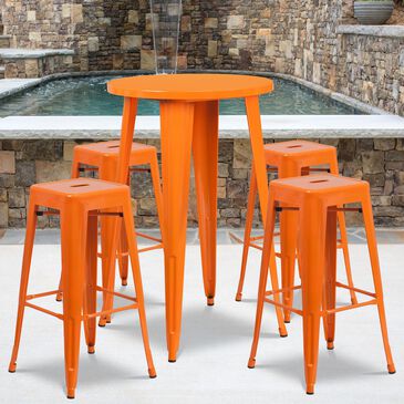 Flash Furniture 5-Piece Metal Bar Table Set in Orange, , large