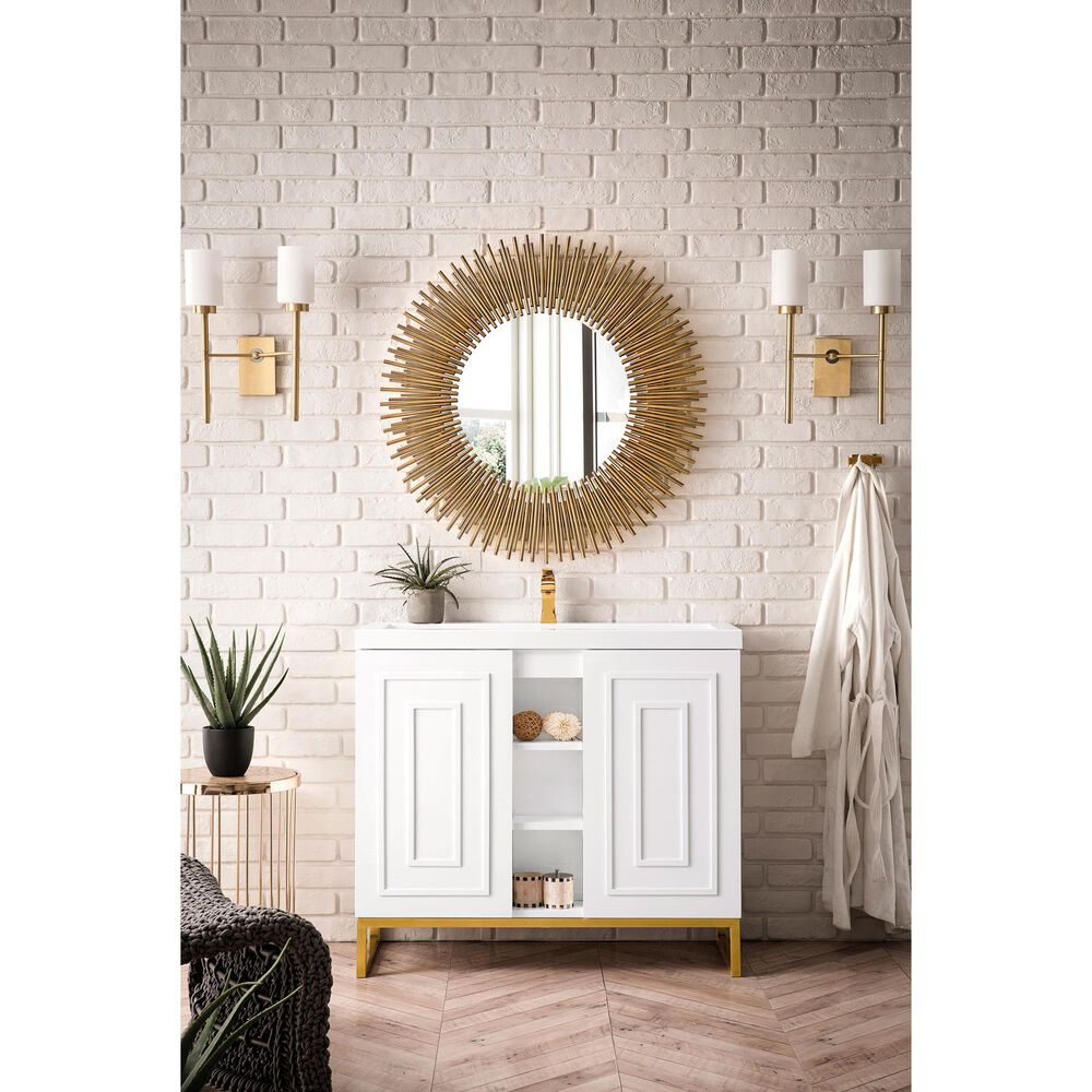 James Martin Vanities Alicante 39.5&quot; Single Bathroom Vanity in Glossy White and Radiant Gold with 5 cm White Glossy Resin Top and Rectangular Sink, , large