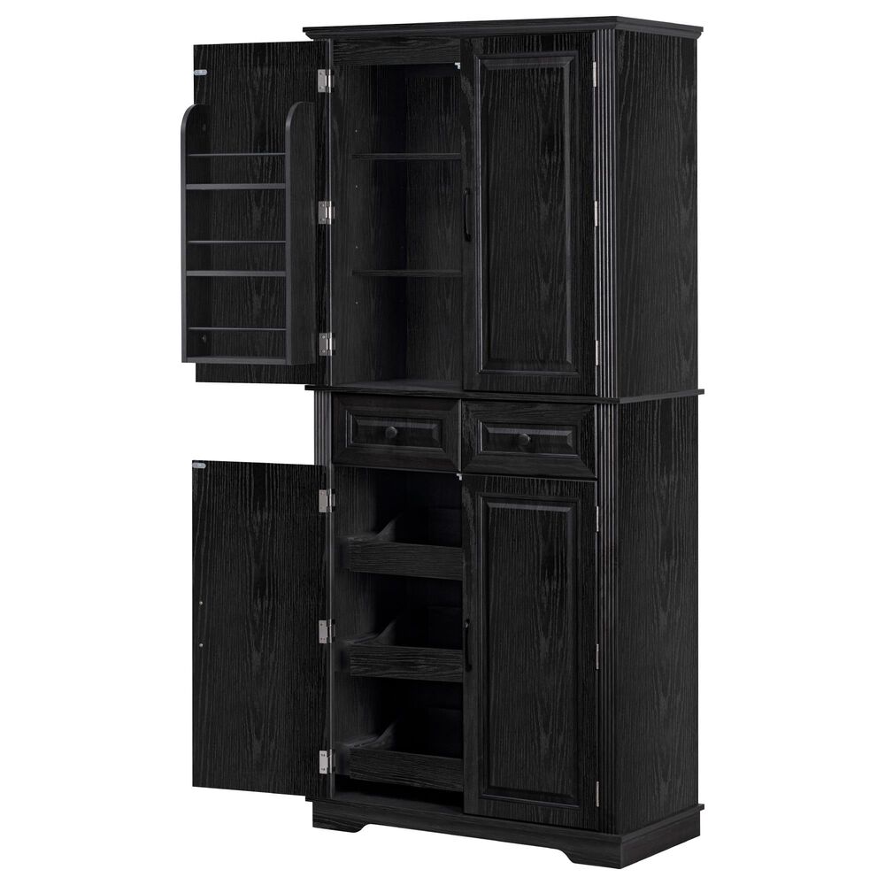 HOMLUX 71" Tall Kitchen Pantry Cabinet with 3 Pull Out Cabinet Organizers, Farmhouse Embossed Texture Storage Cabinet with 6 Door Shelves, 2 Drawers, Freestanding Cupboard for Kitchen, Dining Room Black, , large