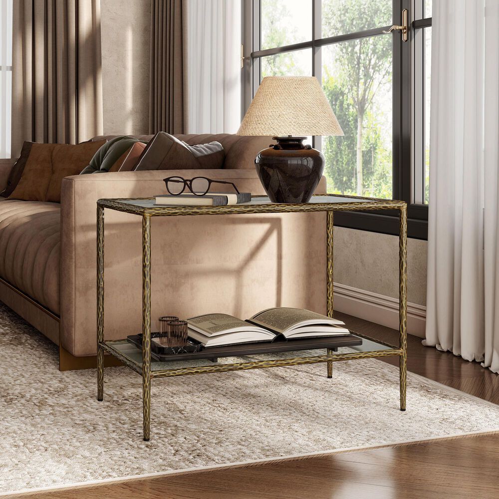 Furniture of America Lalia End Table with Tempered Glass Top and Open Storage Shelf in Matte Gold, , large