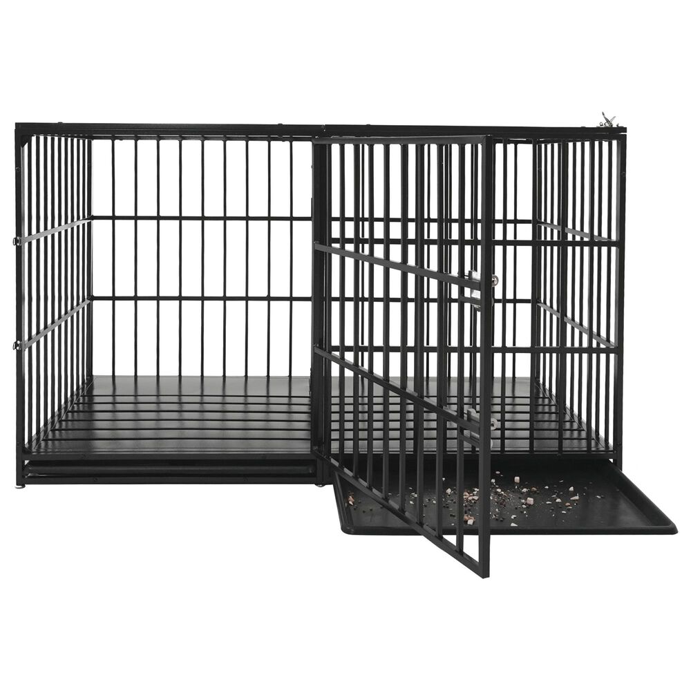 HOMLUX 61" Extra Large Heavy Duty Metal Dog Crate for Large Dogs in Black, , large