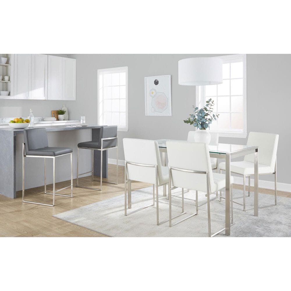 Lumisource Fuji Side Chair with White Faux Leather Cushion in Brushed Stainless Steel &#40;Set of 2&#41;, , large