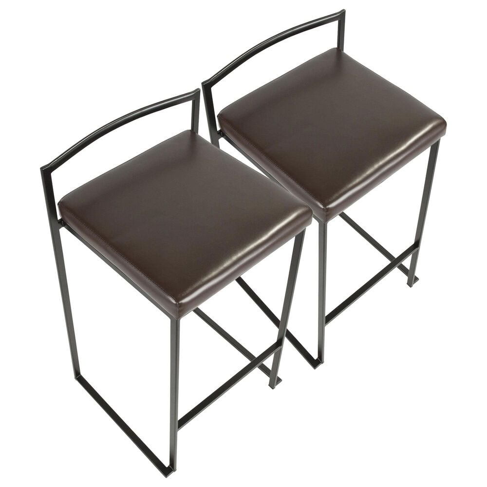Lumisource Fuji Stackable Counter Stool with Brown Faux Leather Cushion in Black &#40;Set of 2&#41;, , large