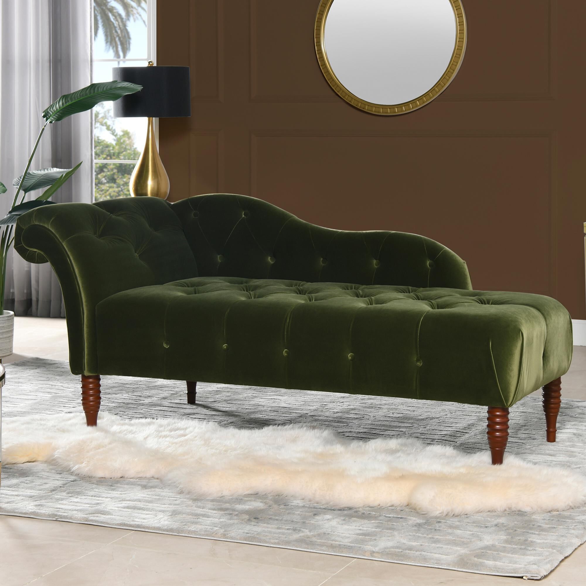 Jennifer Taylor Home Samuel Right Arm Facing Chaise Lounge in Olive Green Velvet NFM