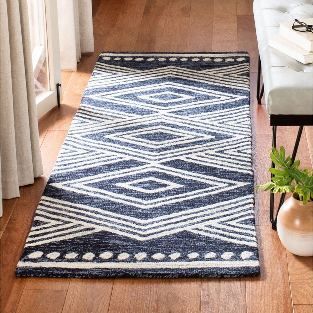 Safavieh Micro-Loop MLP156N 2&#39;3&quot; x 7&#39; Navy and Ivory Runner, , large