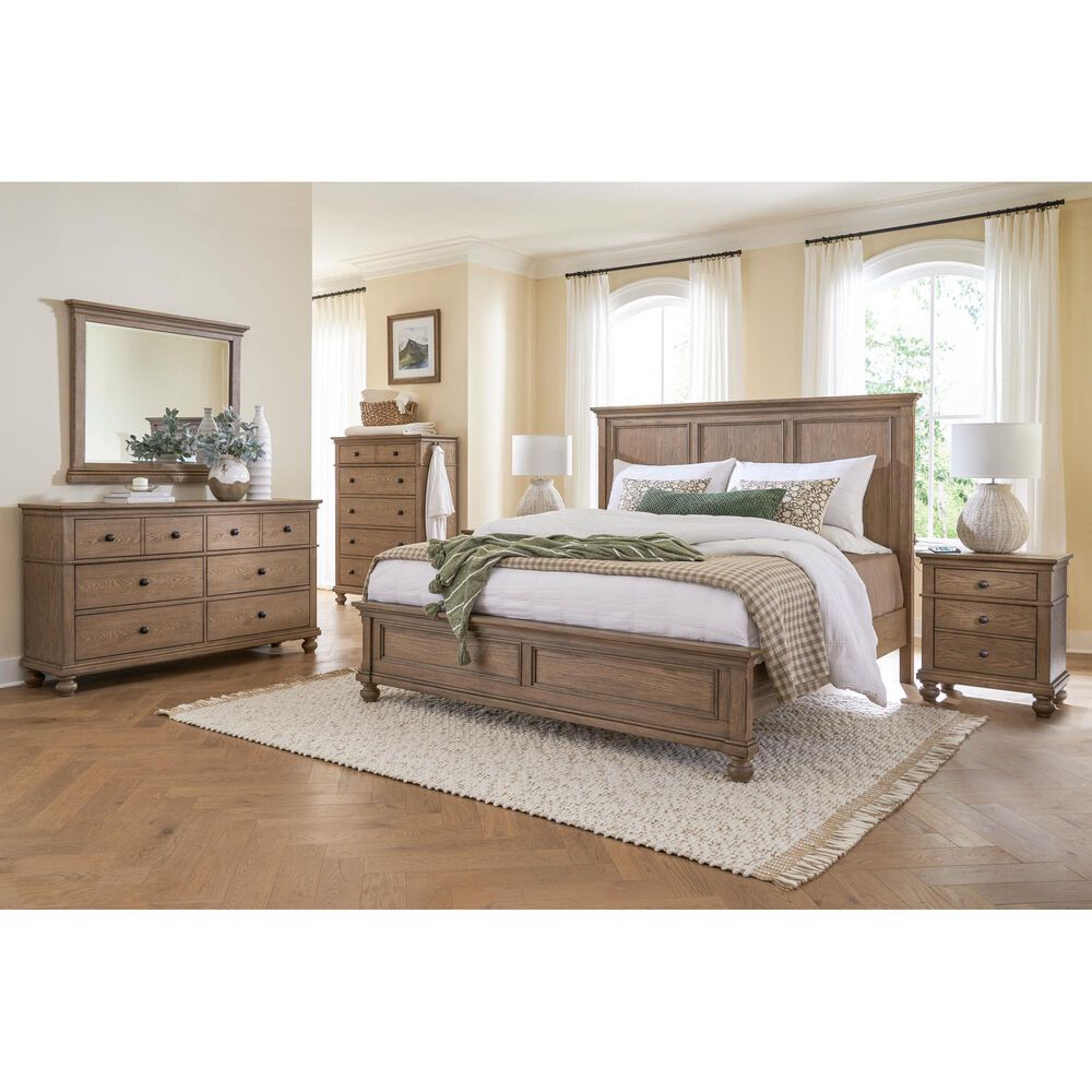 Riva Ridge Oxford 4-Piece California King Panel Bedroom Set in Tan with USB Ports, , large