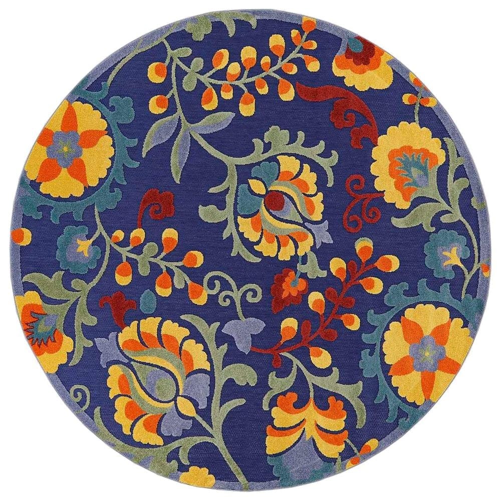 Nourison Aloha ALH17 5"3" Round Navy and Multicolor Indoor/Outdoor Area Rug, , large