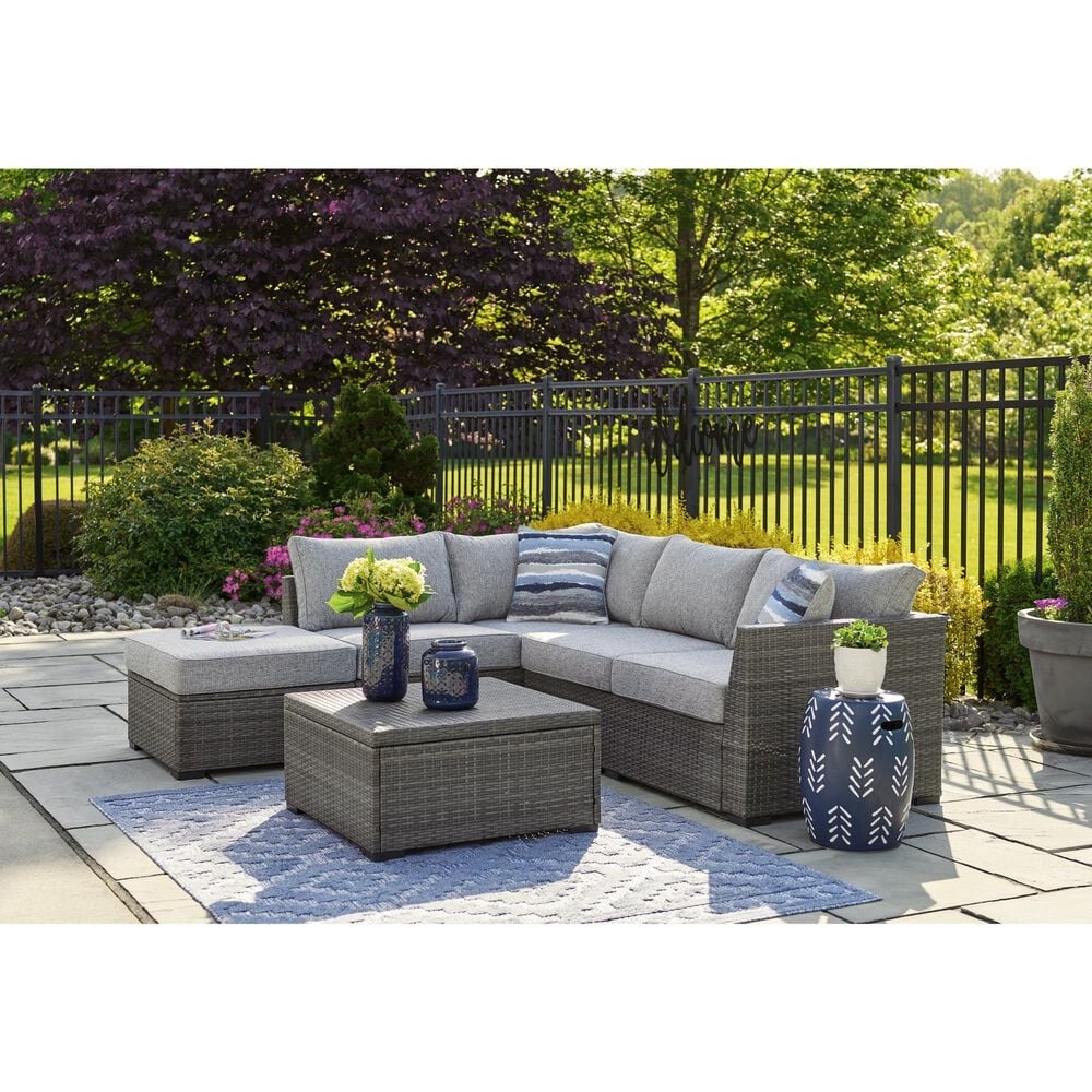 Ashley Petal Road 4-Piece Patio Sectional Set in Gray, , large