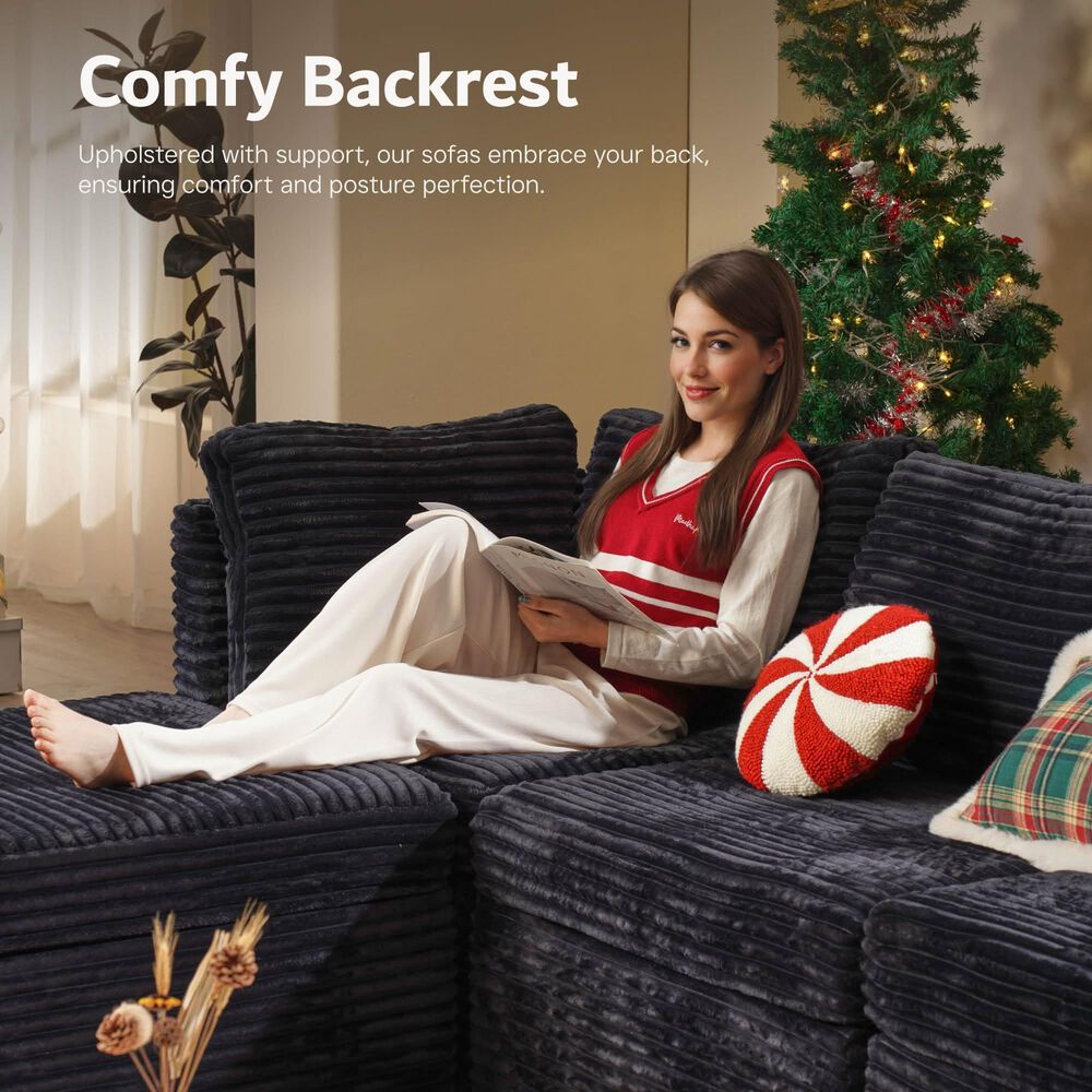 HOMLUX 8-Piece Mod U-Sectional with Chaise in Black, , large