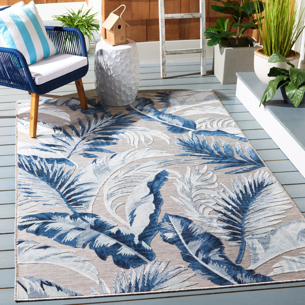 Safavieh Cabana CBN452F 4&#39; x 6&#39; Grey and Navy Indoor/Outdoor Area Performance Rug, , large