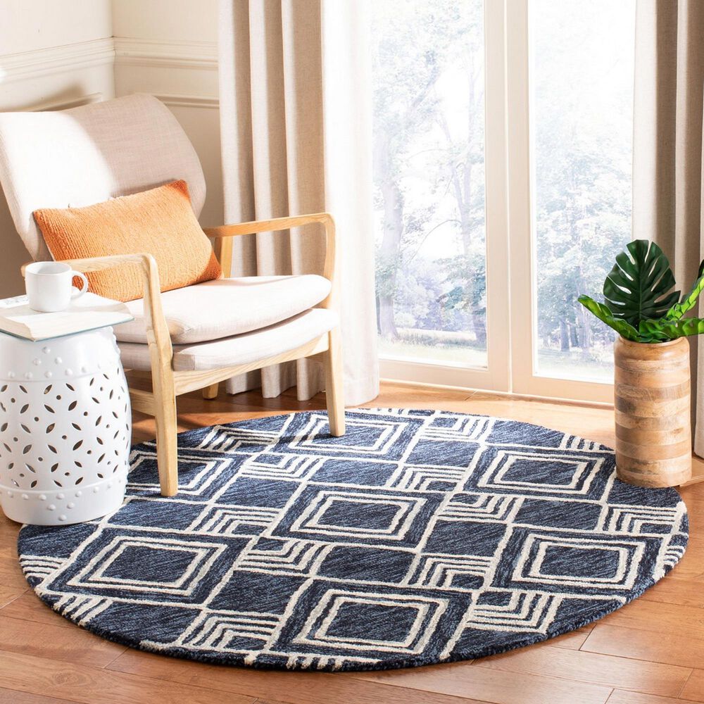 Safavieh Micro-Loop MLP154N 5&#39; Round Navy and Ivory Area Rug, , large