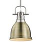 Golden Lighting Duncan 1-Light Small Pendant with Rod and Aged Brass Shade in Pewter, , large
