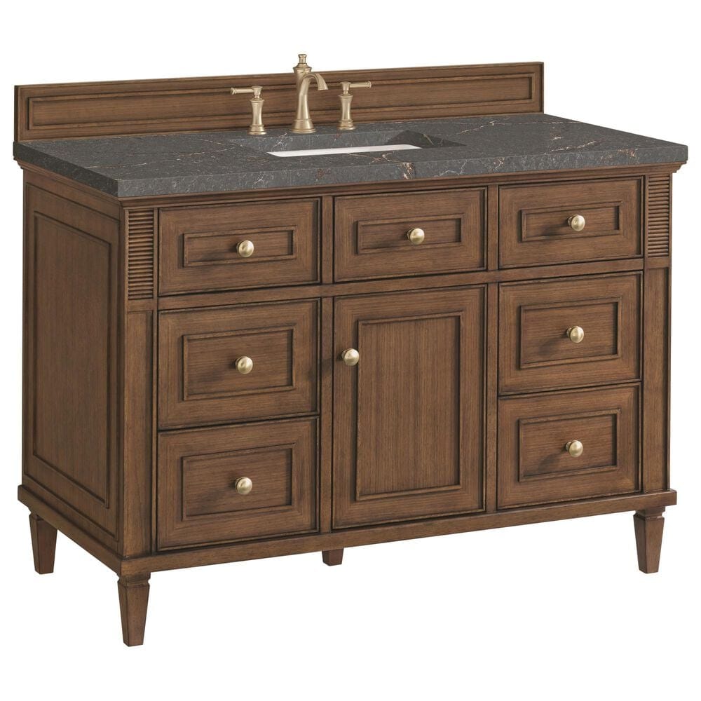 James Martin Vanities Lorelai 48" Single Vanity in Mid-Century Walnut with 3 cm Parisien Bleu Quartz Top, , large