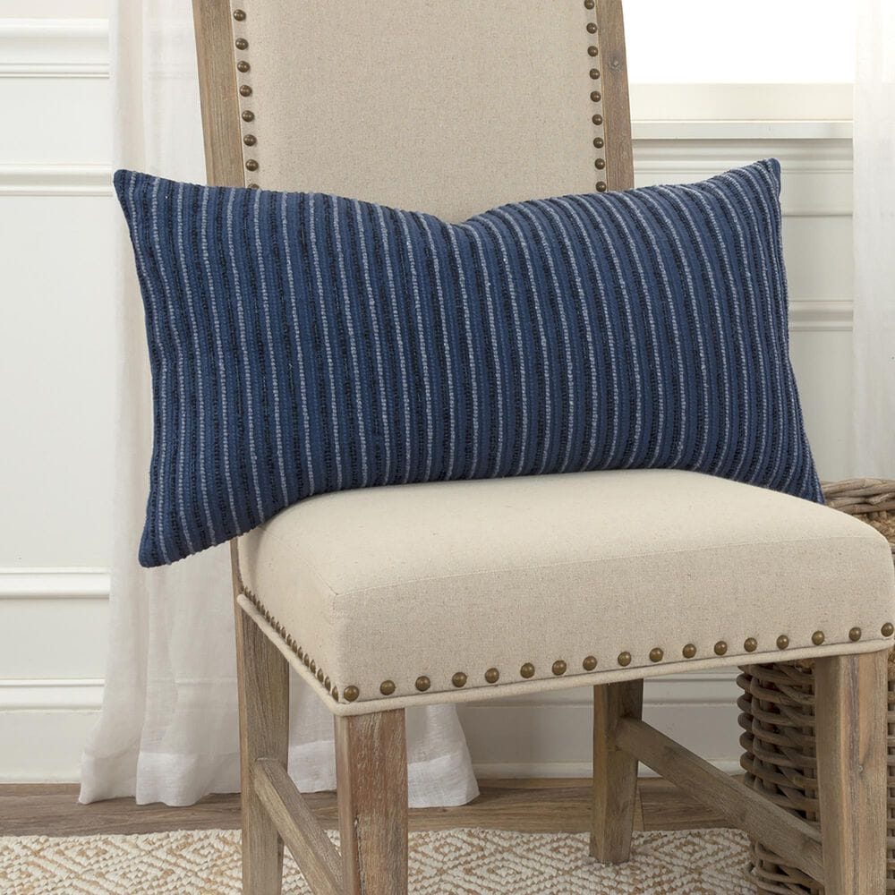 Rizzy Home 14&quot; x 26&quot; Down Filled Lumbar Pillow in Blue, , large