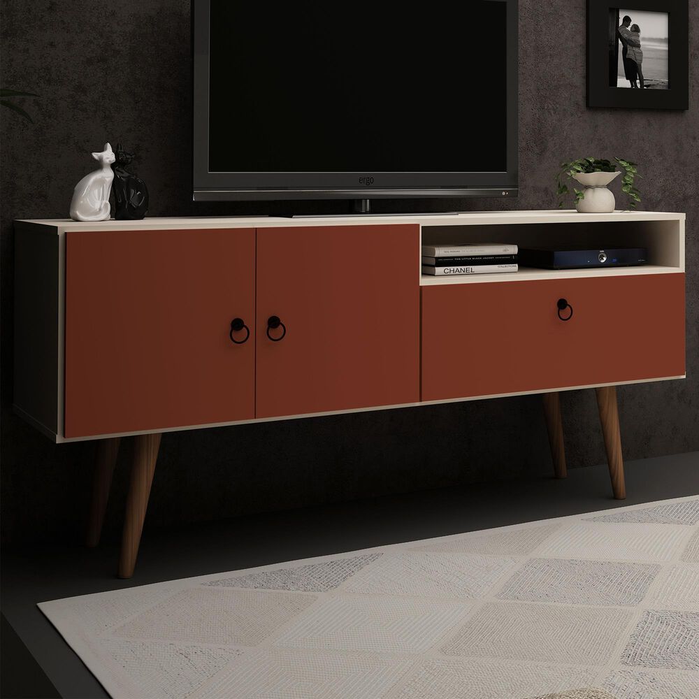 Manhattan Tribeca 53.94&quot; TV Stand in Off White and Terra Pink, , large