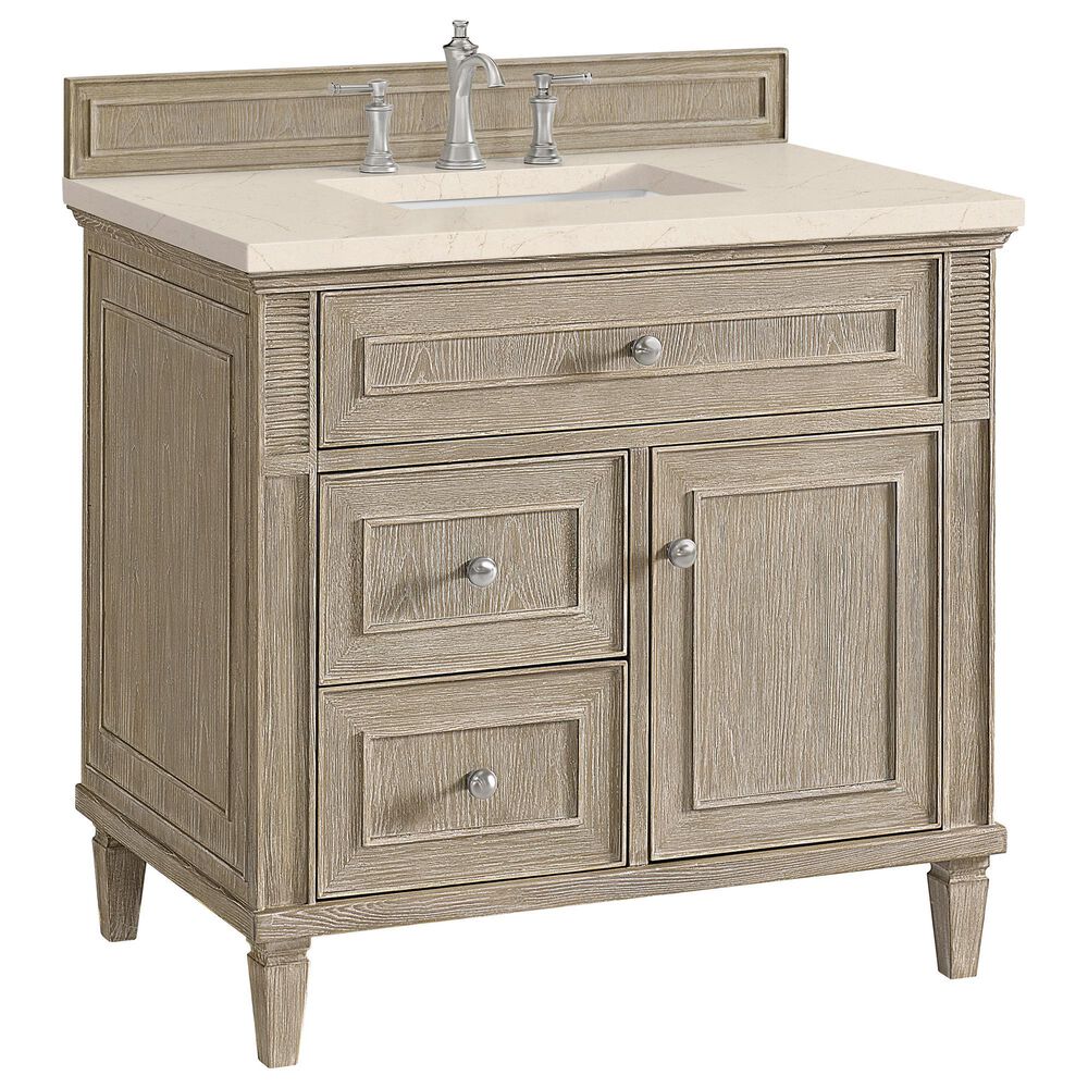 James Martin Vanities Lorelai 36" Single Vanity in Whitewashed Oak with 3 cm Eternal Marfil Quartz Top, , large