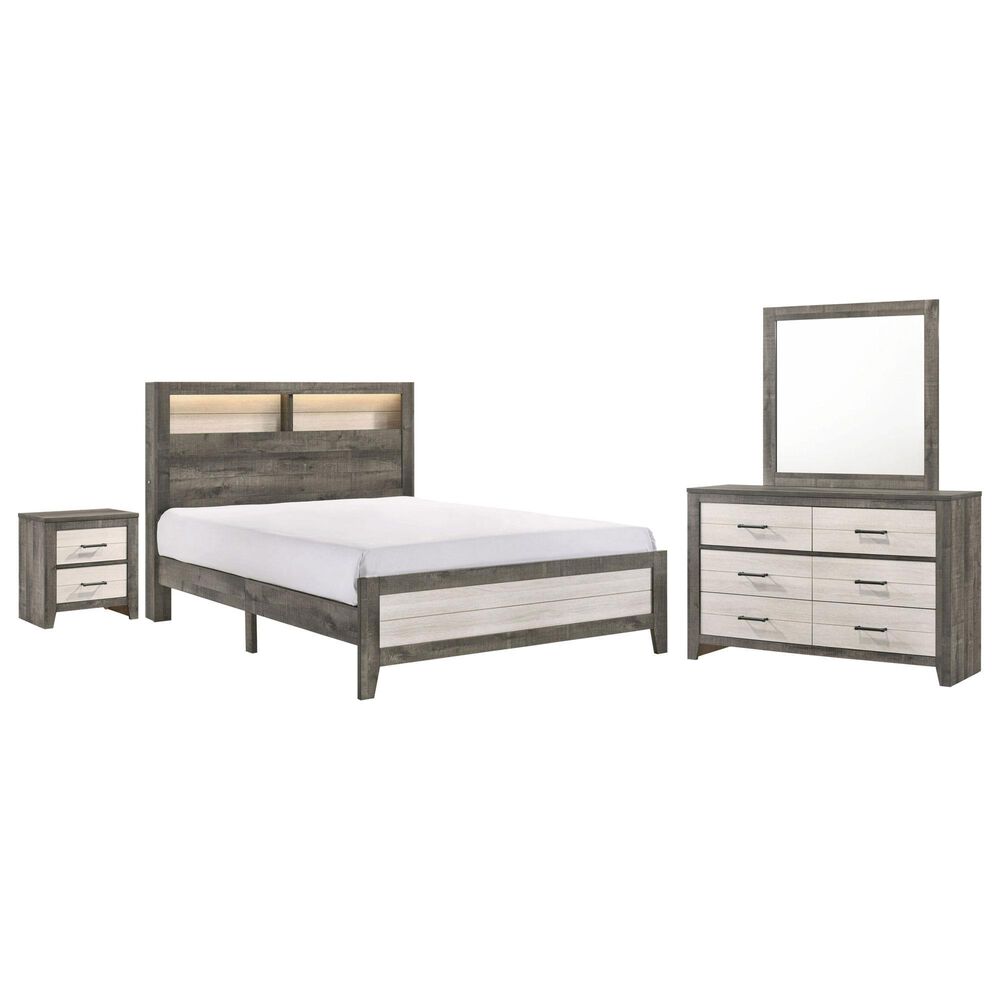 Crown Mark Rhett 4-Piece Queen Platform Bedroom Set in Gray and White, , large