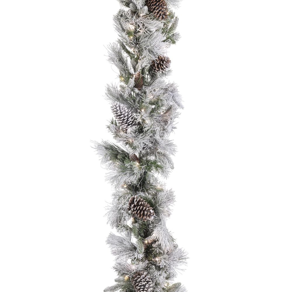 The Gerson Company 9" Pre-Lit Artificial Garland with White LED Lights in Green, , large