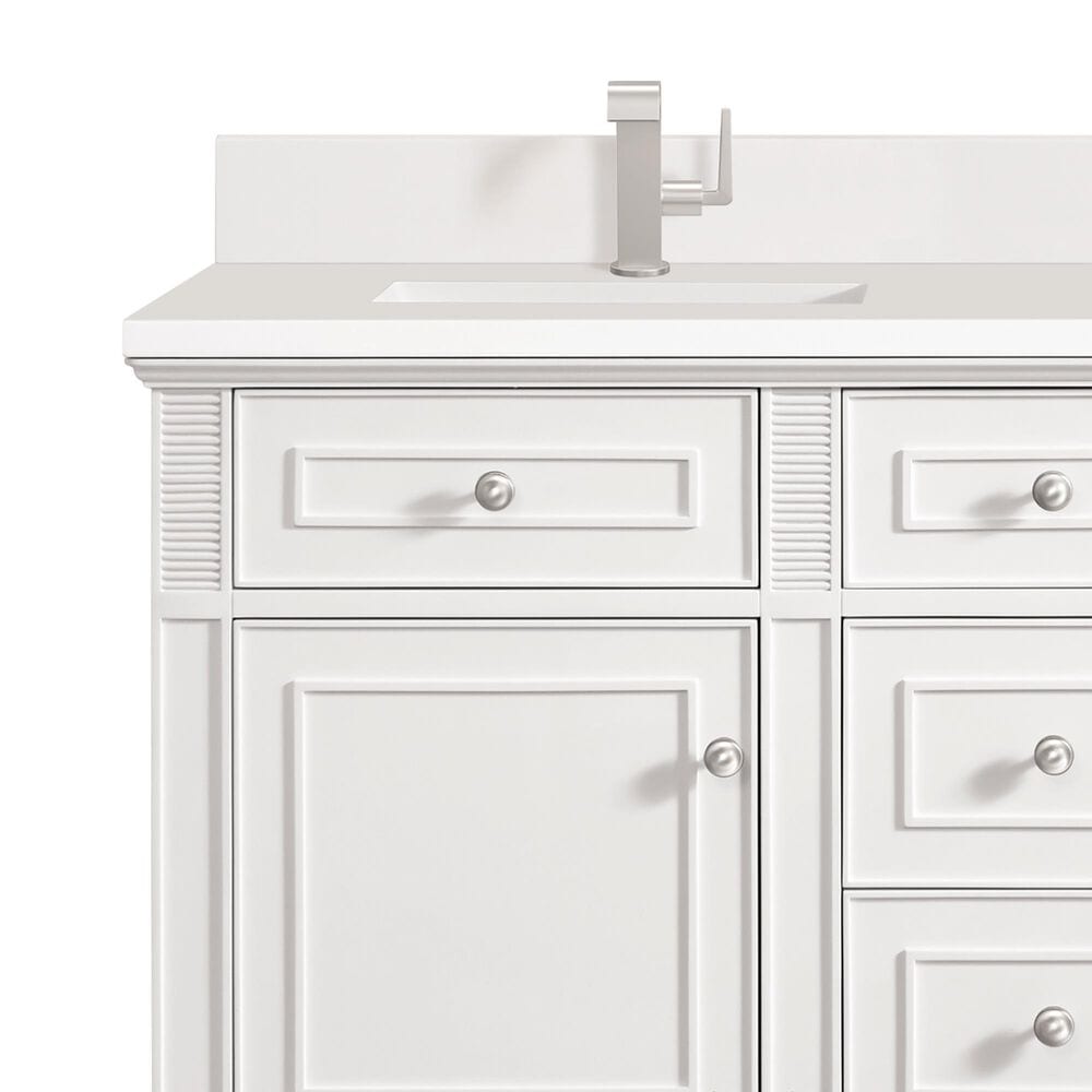 James Martin Vanities Lorelai 60&quot; Double Vanity in Bright White with Single Hole and 3 cm White Zeus Quartz Top &amp; Backsplash, , large