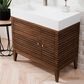 James Martin Vanities Linear 36" Single Bathroom Vanity in Mid Century Walnut with 13 cm Glossy White Solid Surface Top and Rectangular Sink, , large