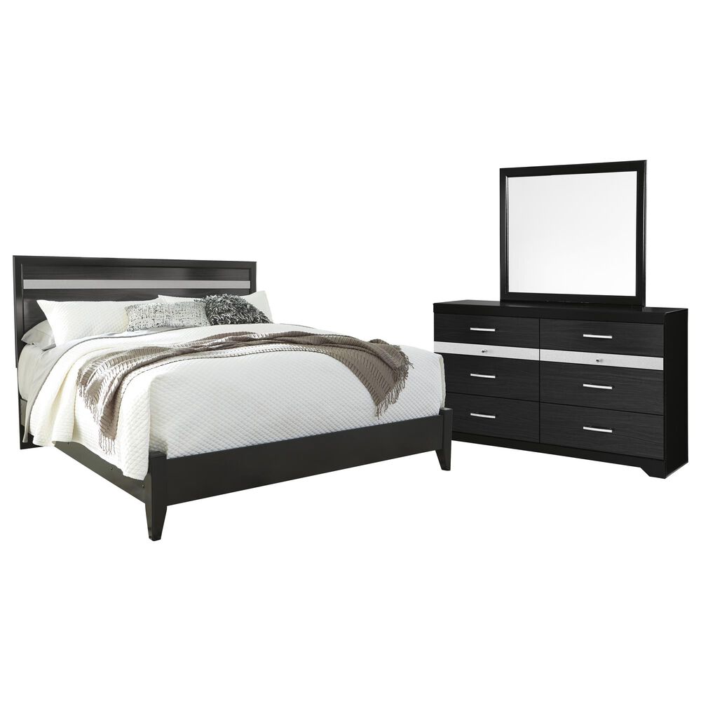 Signature Design by Ashley Starberry 3 Piece King Panel Bedroom Set in Black and Silvertone, , large