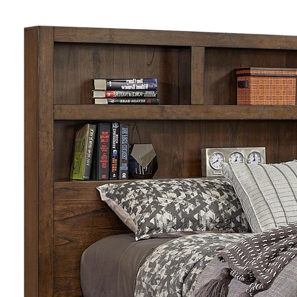 Riva Ridge Modern Loft King Bookcase Platform Bed in Brownstone NFM