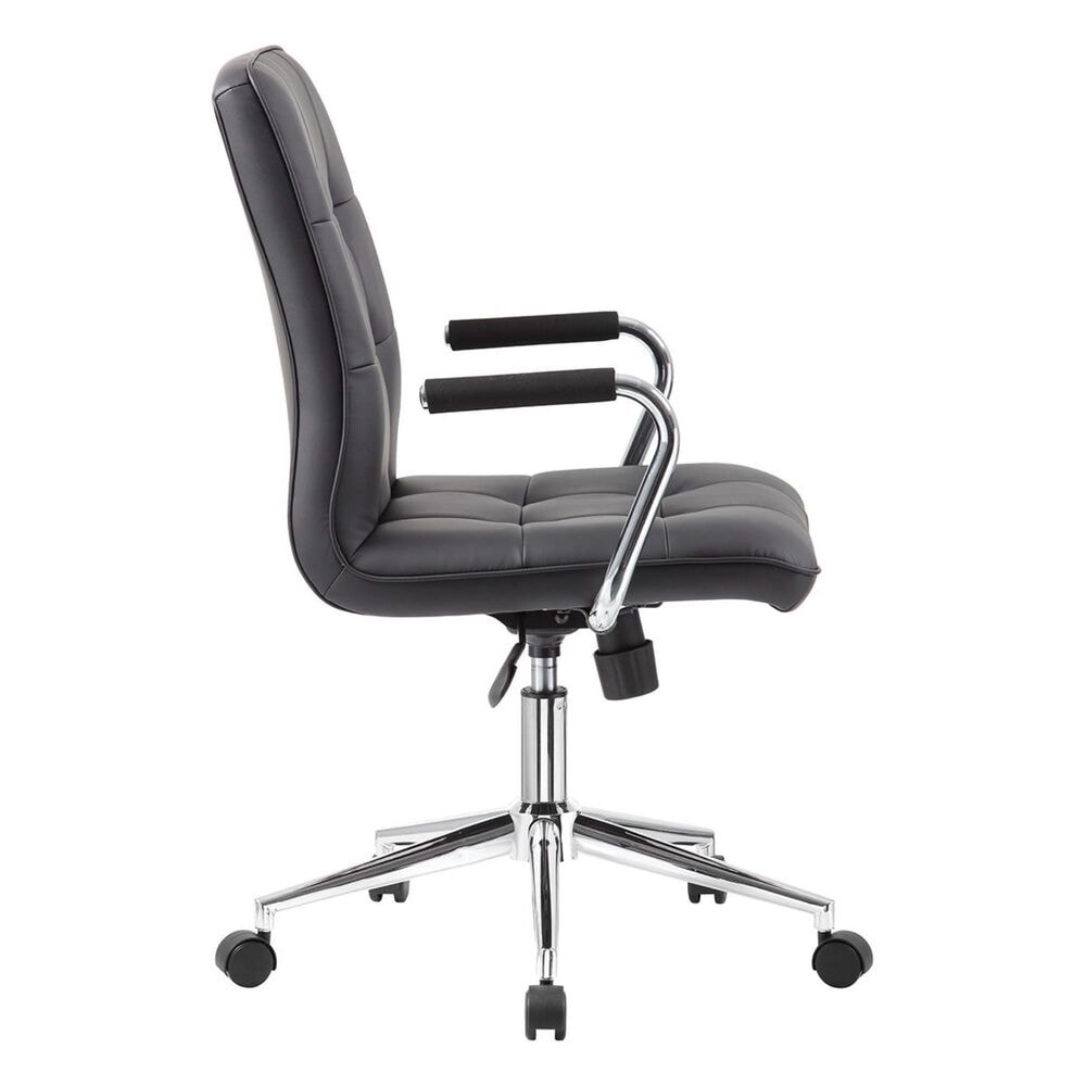 Regal Co. Boss Modern Office Chair with Chrome Arms in Black Faux Leather, , large