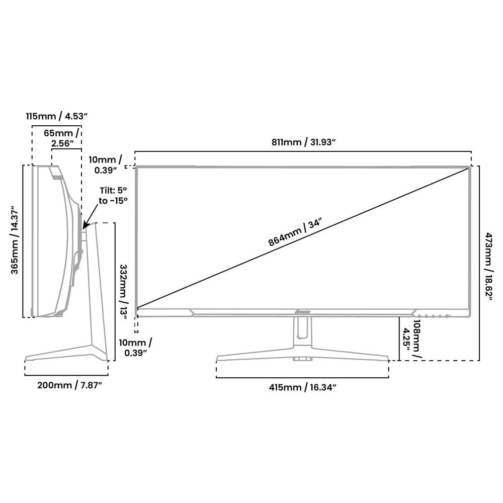 Arozzi Nova 34" Curved VA 165Hz Gaming Monitor in Black, , large