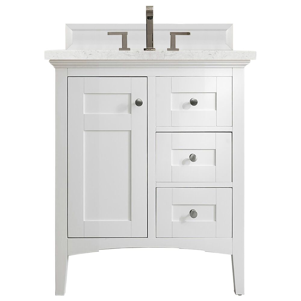James Martin Vanities Palisades 30" Single Bathroom Vanity in Bright White with 3 cm Eternal Jasmine Pearl Quartz Top and Rectangular Sink, , large