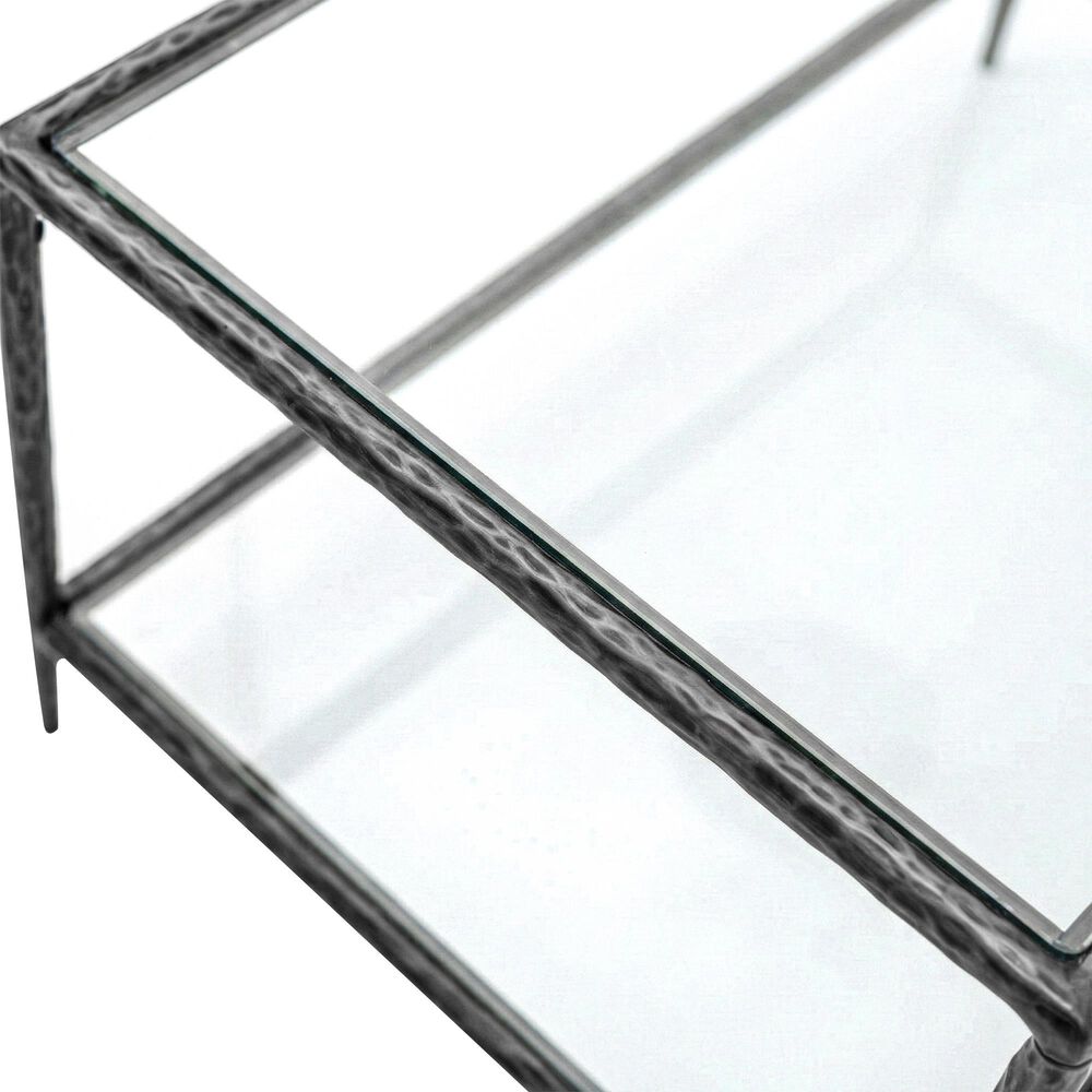 Furniture of America Lalia Coffee Table with Tempered Glass Top and Open Storage Shelf in Gun Metal, , large