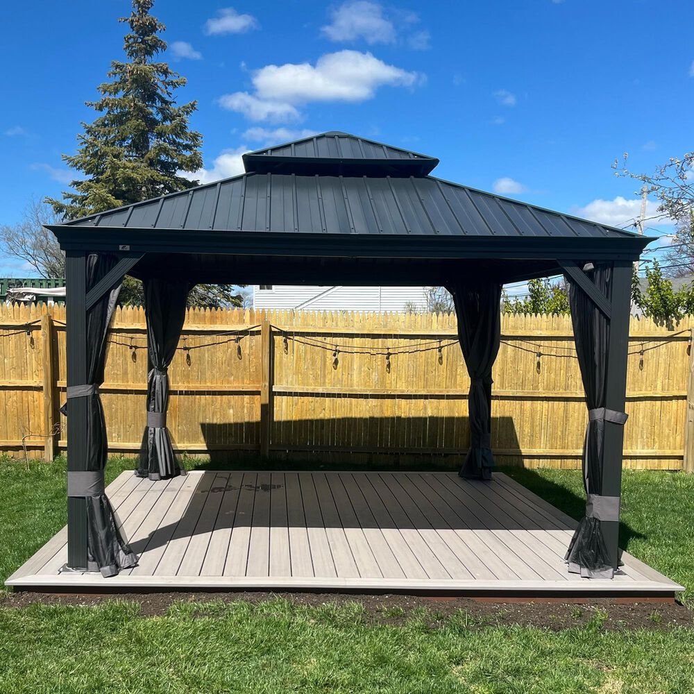 HOMLUX 13-ft x 13-ft Hardtop Roof Patio Gazebo in Gray with Hardtop Roof (Screen Included), , large