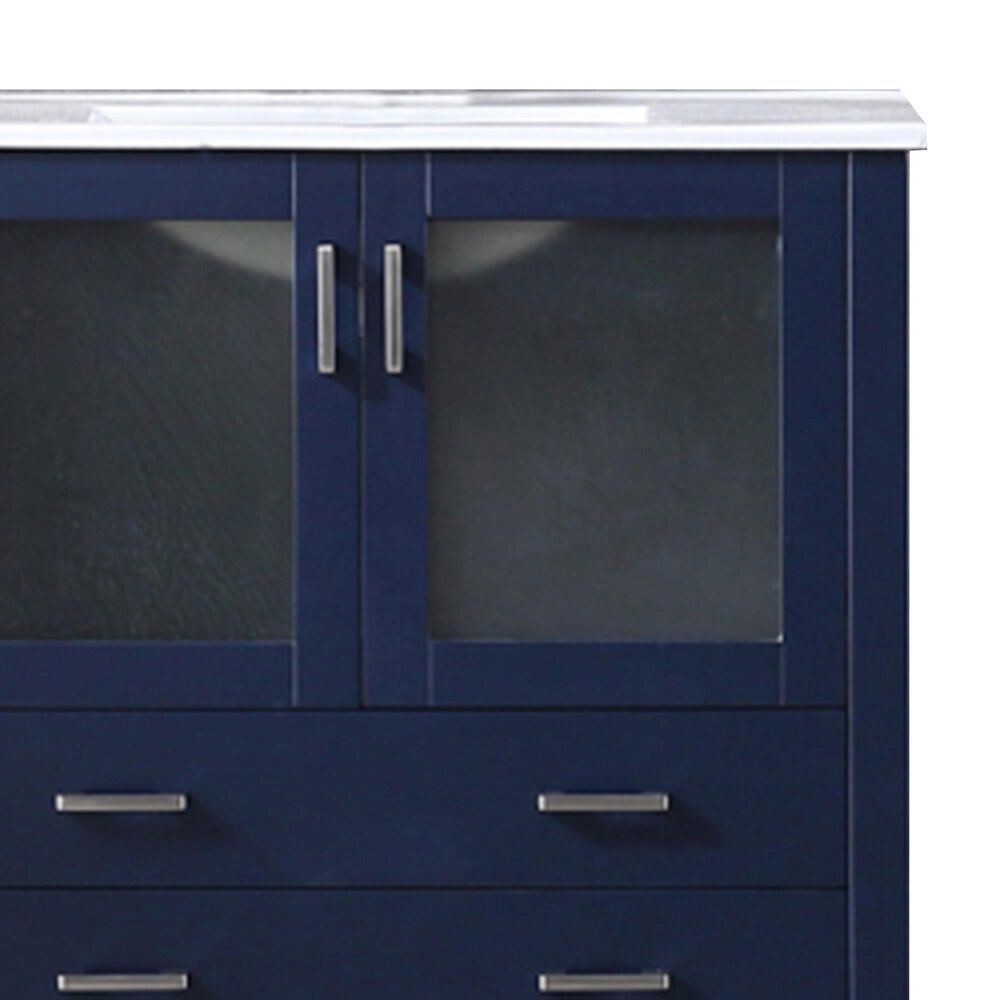 Lexora Home Volez 36&quot; Single Bathroom Vanity in Navy Blue with 2 cm White Ceramic Top and Rectangular Sink, , large