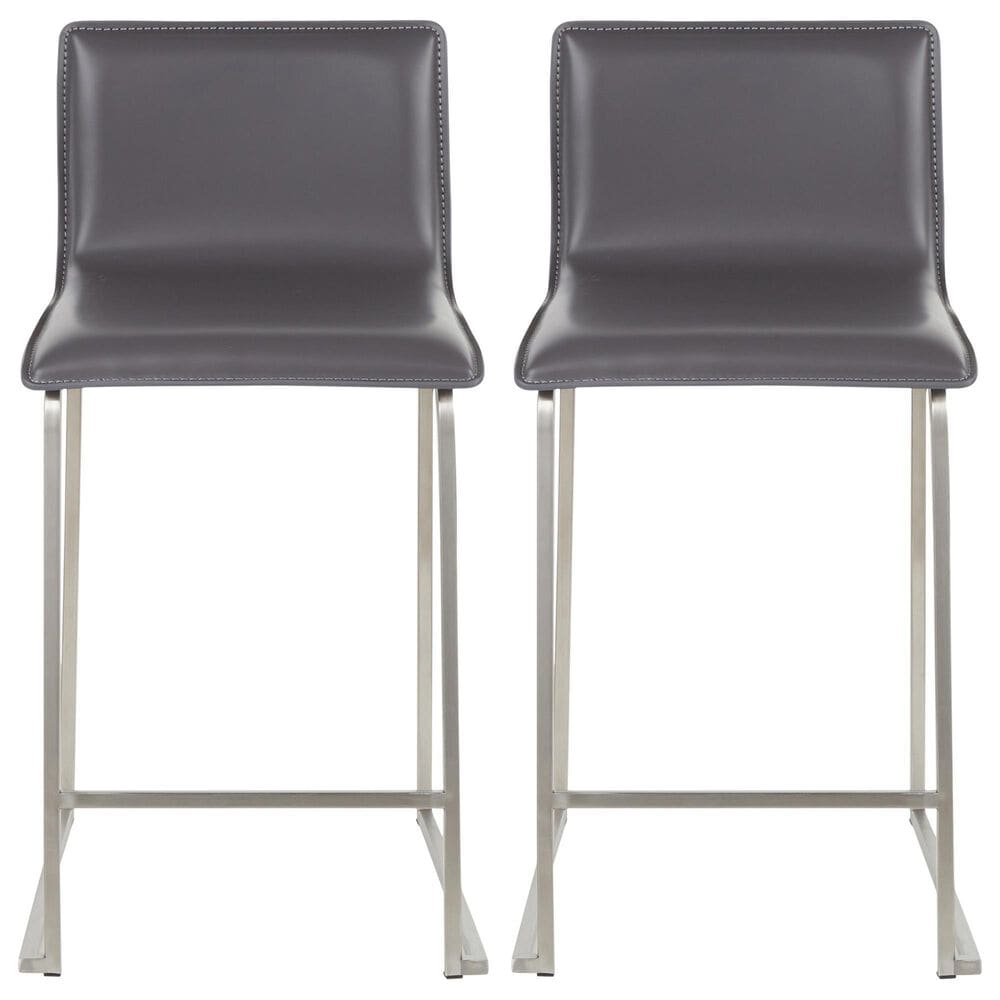 Lumisource Mara Counter Stool with Grey Cushion in Stainless Steel &#40;Set of 2&#41;, , large