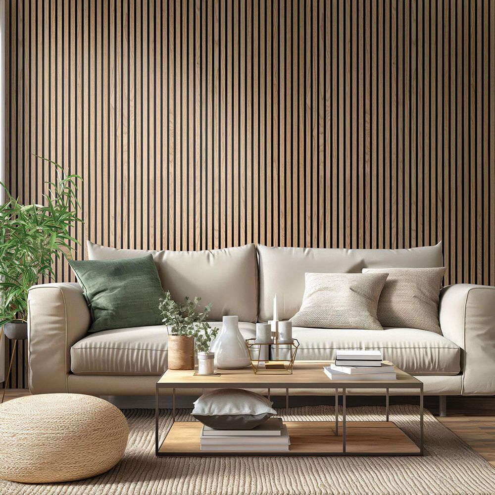 MS International Acoustic Wood Slat Natural 9.5&quot; x 120&quot; Wall Panels, , large