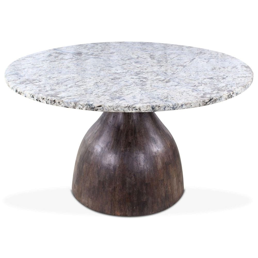 Home Trends &amp; Design Soloman Pedestal Dining Table with Marble Top and Black Finish, , large