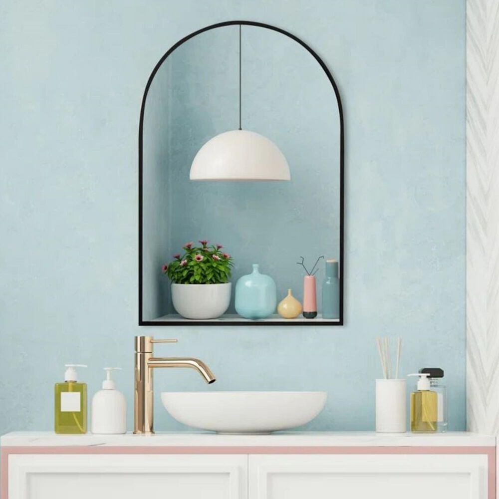 HOMLUX 24" x 36" Arched Mantle Mirror in Black, , large