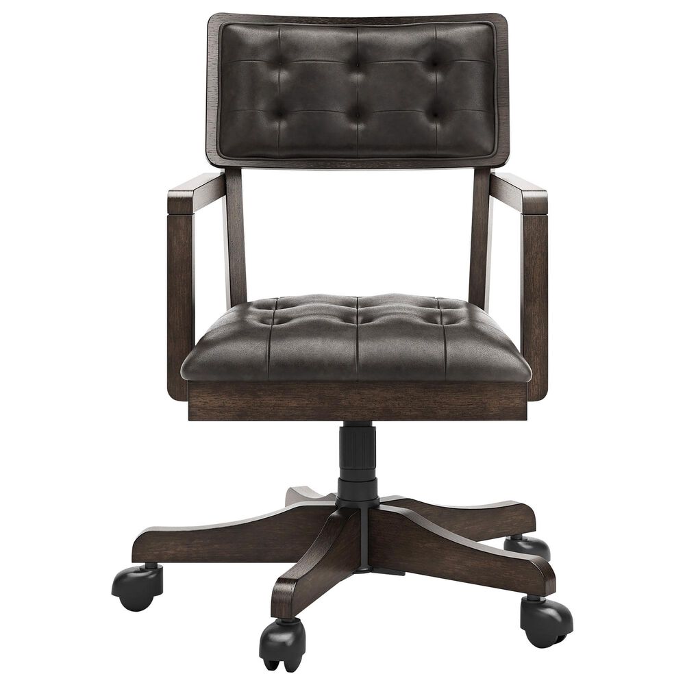 Ashley Breckington 3-Piece Desk with Bookcase and Chair Set in Dark Brown, , large