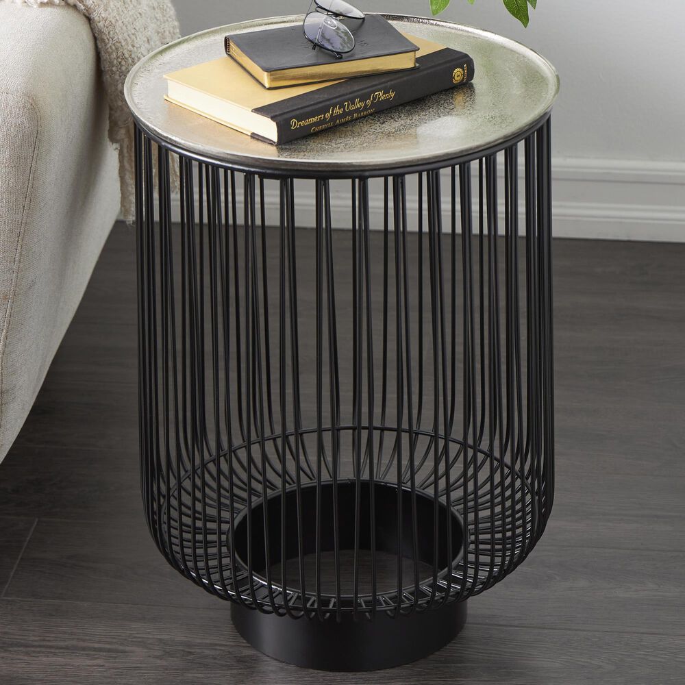 Maple and Jade Open Frame Wire End Table in Black and Silver, , large