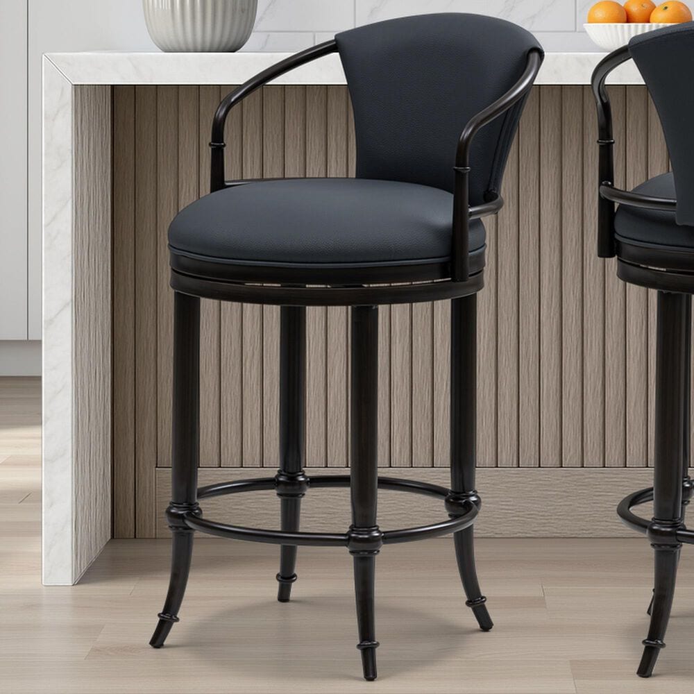 Armen Living Otis Counter Height Stool with Night Life Blue Upholstery in Dark Brown, , large