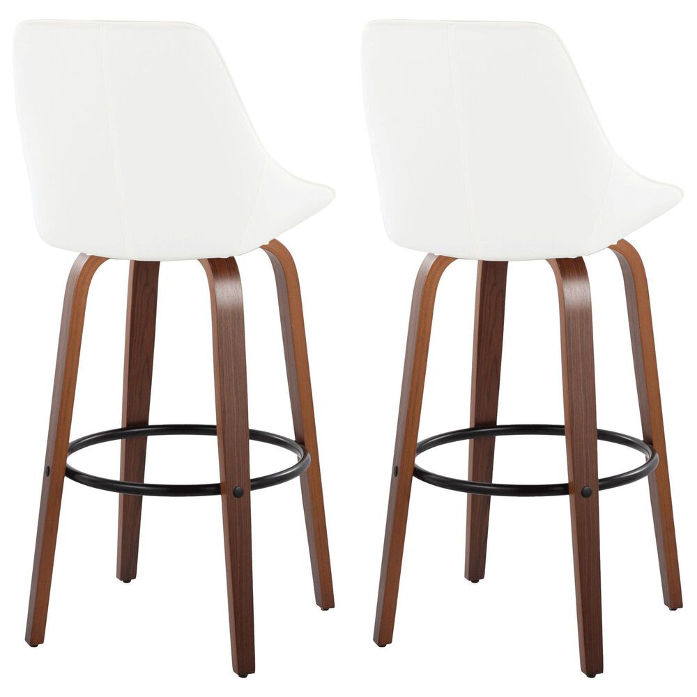 LumiSource Diana 30" Swivel Barstool with White Faux Leather Upholstery in Walnut and Black (Set of 2), , large