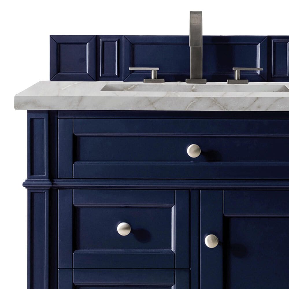 James Martin Vanities Brittany 30&quot; Single Bathroom Vanity in Victory Blue with 3 cm Victorian Silver Quartz Top and Rectangular Sink, , large