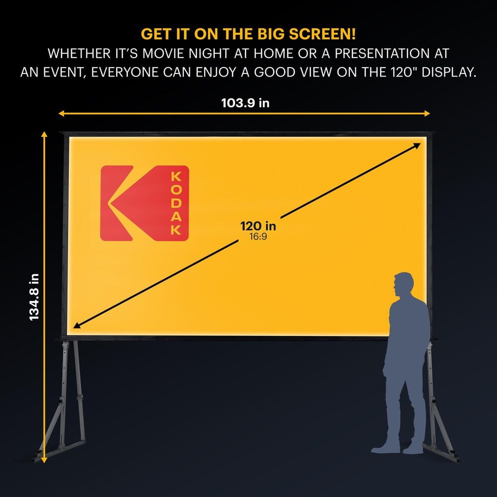 Kodak 150 Projector Screen with Stand - Fast Fold Front Projection Screen with Tripod &amp; Case, , large