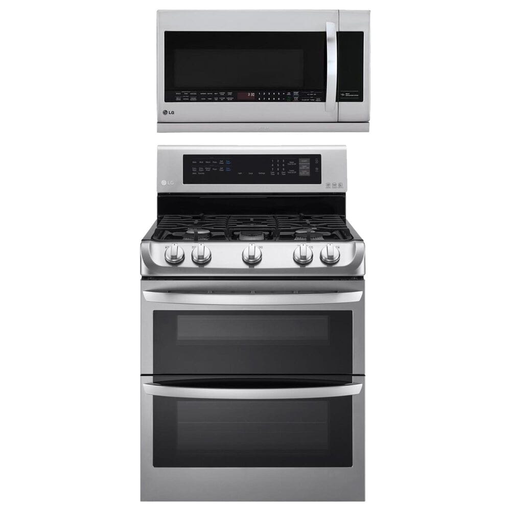 LG 2-Piece Kitchen Package with 6.9 Cu. Ft. Gas Double Oven Range and 2.2 Cu. Ft. Microwave Oven EasyClean in Stainless Steel, , large