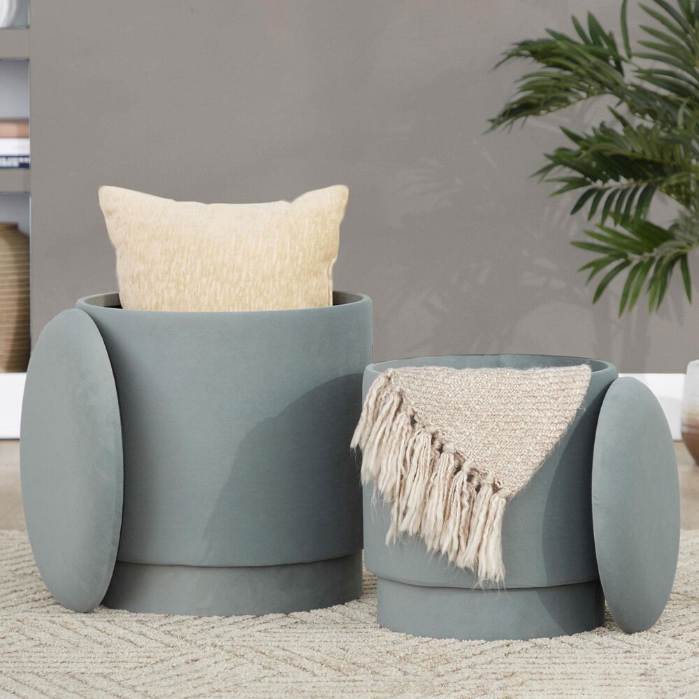 Lumisource Marla 2-Piece Upholstered Ottoman Set in Light Green Velvet, , large