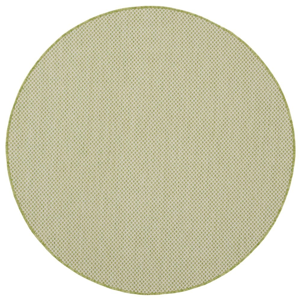 Nourison Courtyard Ivory and Green 4" Round Indoor/Outdoor Area Rug, , large