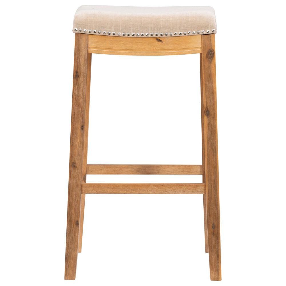 Linon Home Decor Claridge Bar Stool with Beige Cushion in Rustic Brown, , large