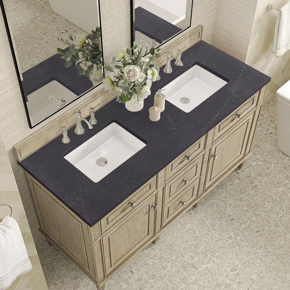 James Martin Vanities Lorelai 60&quot; Double Vanity in Whitewashed Oak with 3 cm Charcoal Soapstone Quartz Top, , large